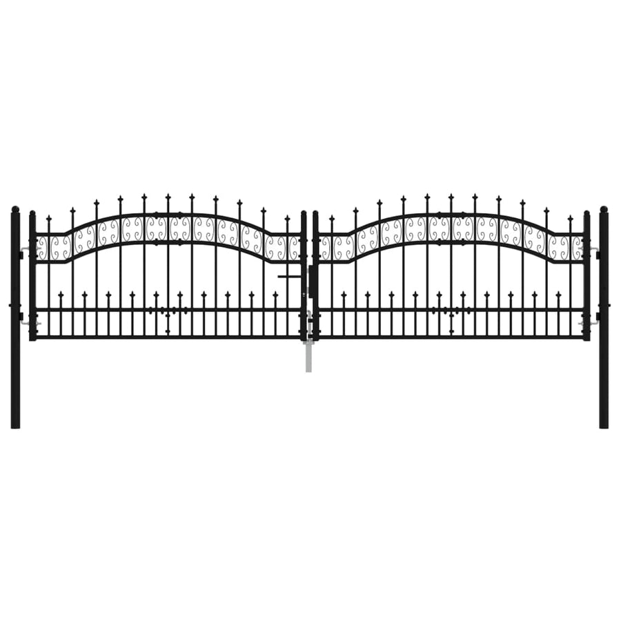 Poort Met Spijlpunten Gepoedercoat Staal Zwart 305 x 120 cm