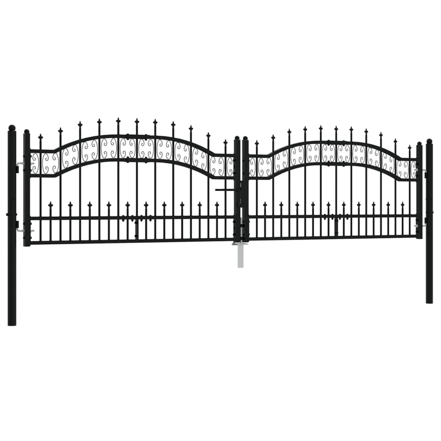 Poort Met Spijlpunten Gepoedercoat Staal Zwart 305 x 120 cm