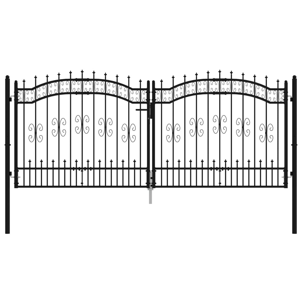 Poort met spijlpunten 305x173 cm gepoedercoat staal zwart