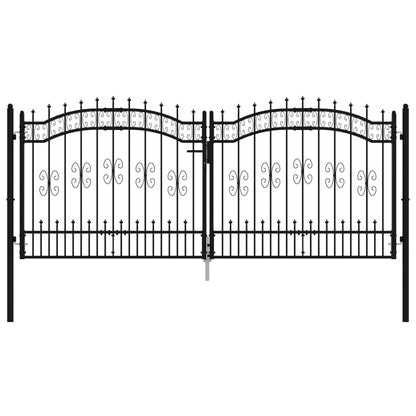 Poort met spijlpunten 305x173 cm gepoedercoat staal zwart
