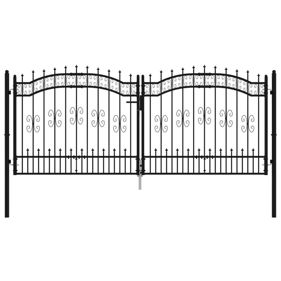 Poort met spijlpunten 305x173 cm gepoedercoat staal zwart