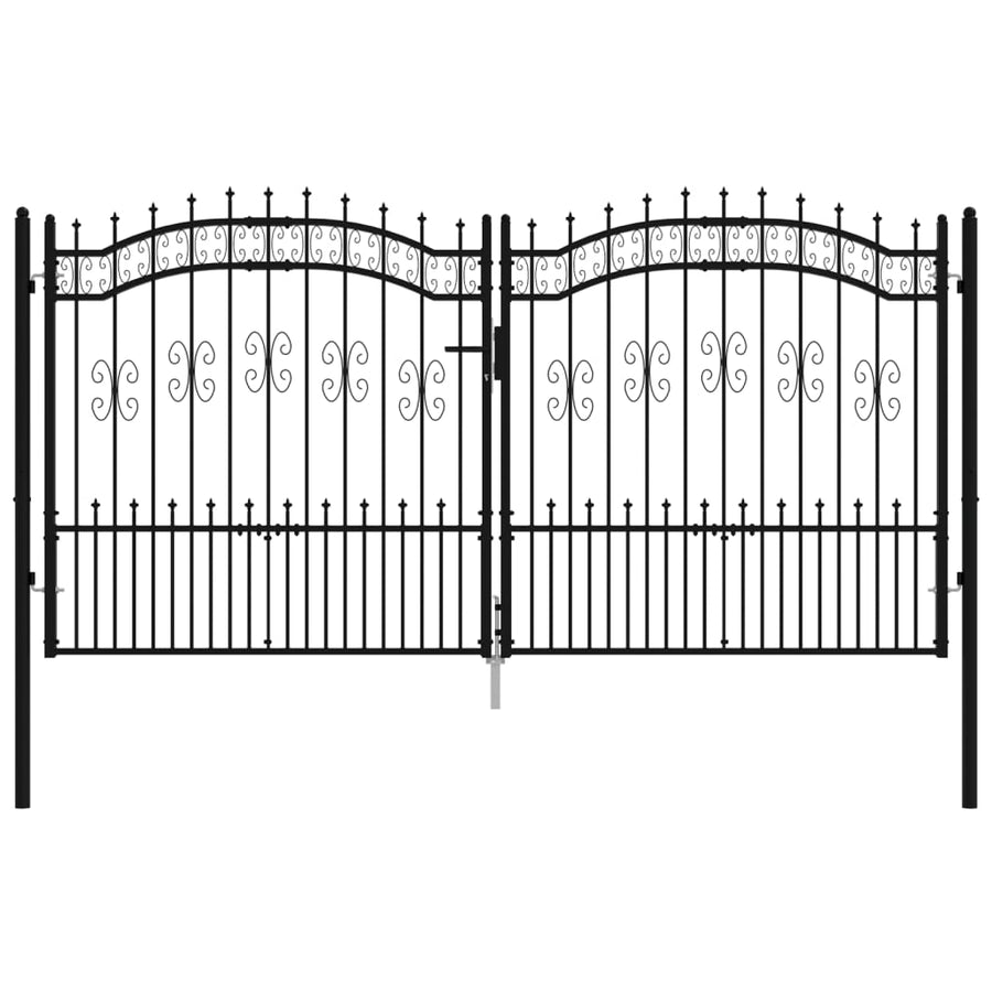 Poort Met Spijlpunten Gepoedercoat Staal Zwart 305 x 198 cm