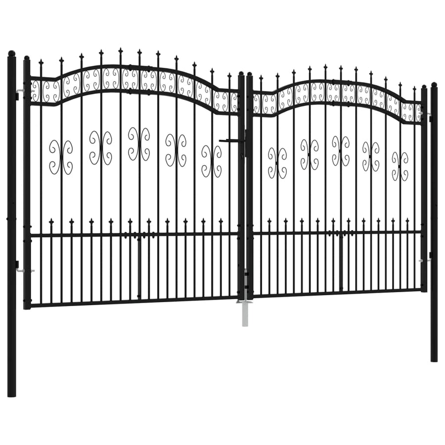 Poort Met Spijlpunten Gepoedercoat Staal Zwart 305 x 198 cm