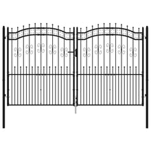 Poort met spijlpunten 305x223 cm gepoedercoat staal zwart