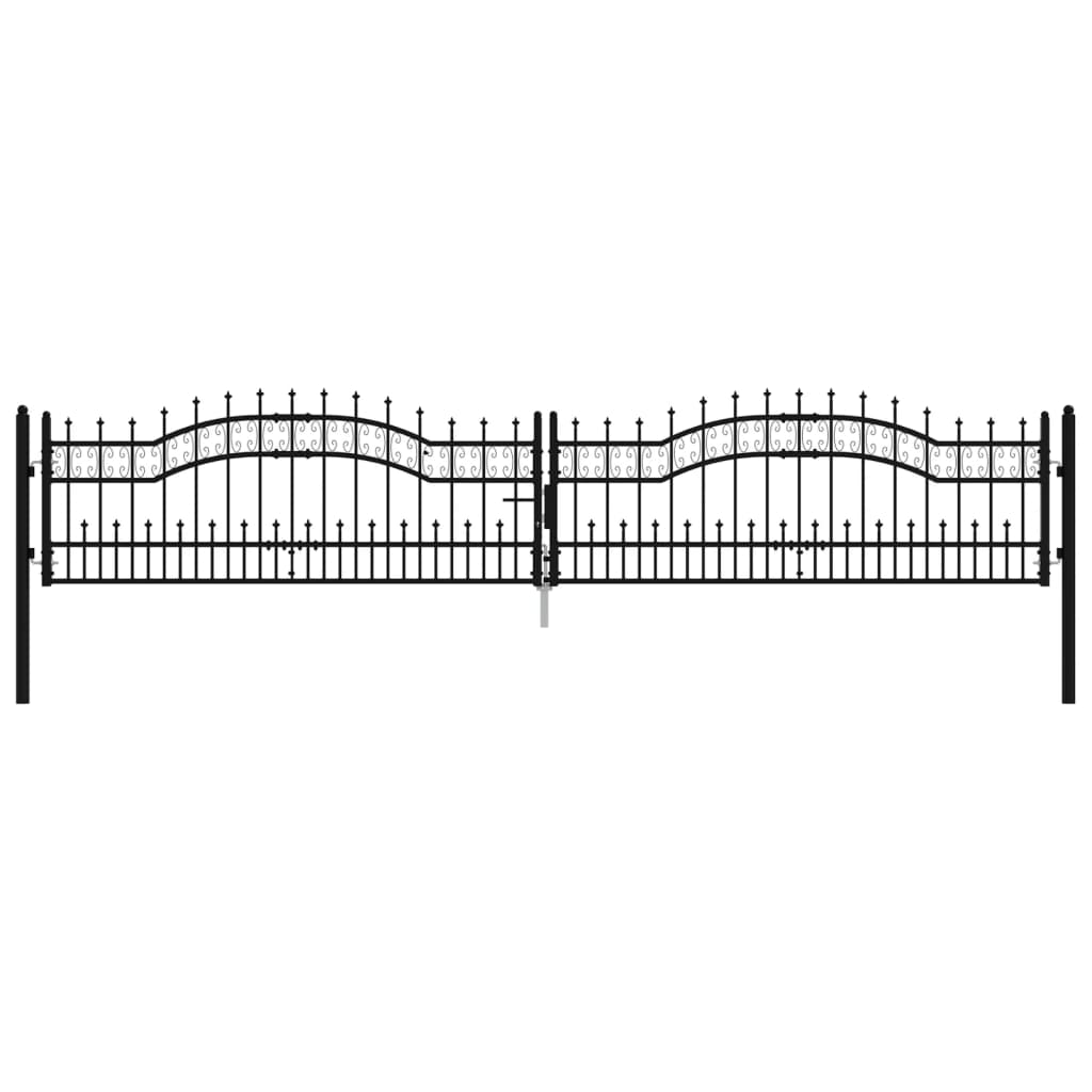 Poort Met Spijlpunten Gepoedercoat Staal Zwart 406 x 120 cm