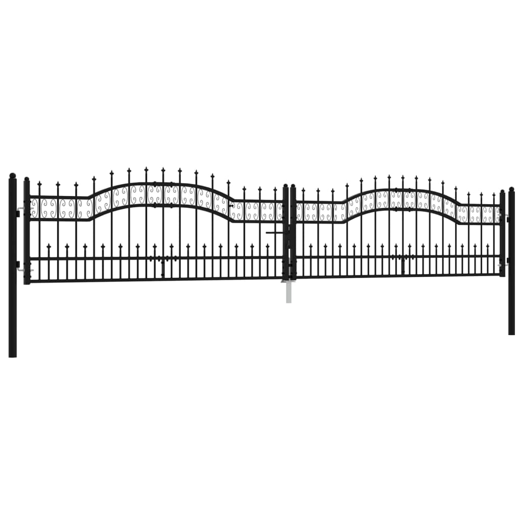 Poort Met Spijlpunten Gepoedercoat Staal Zwart 406 x 120 cm
