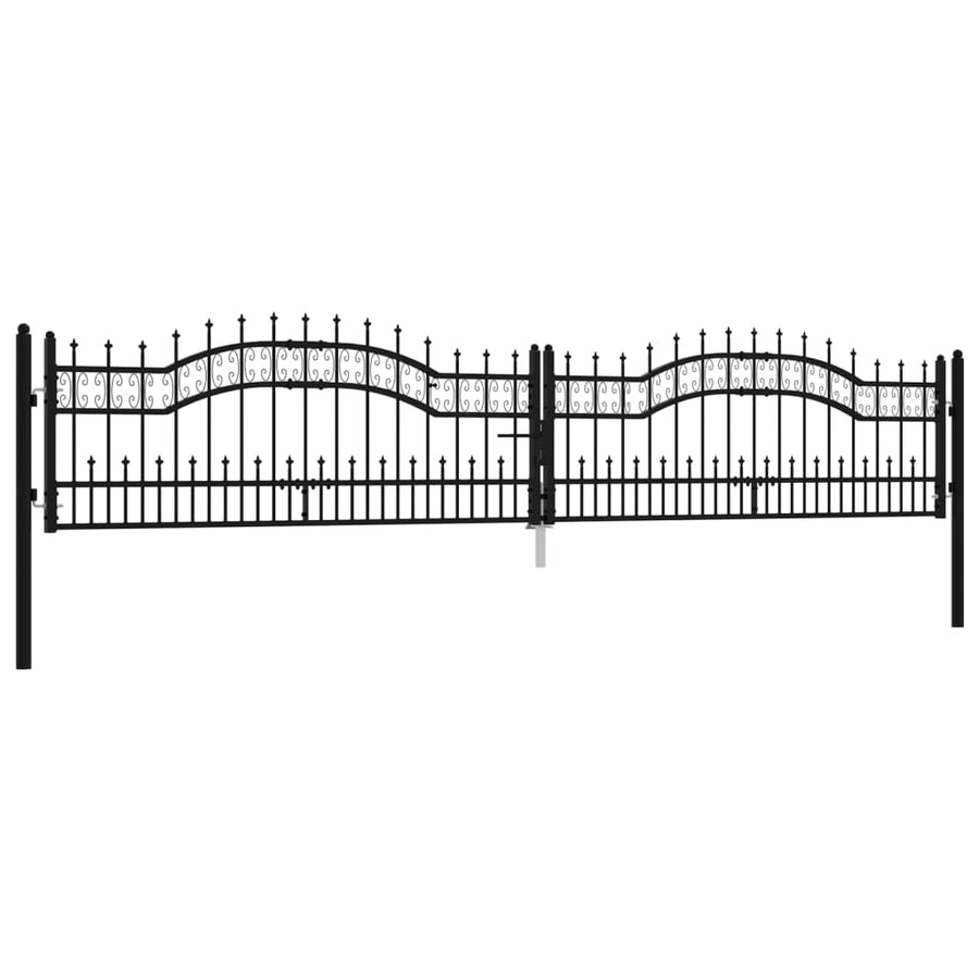 Poort Met Spijlpunten Gepoedercoat Staal Zwart 406 x 120 cm