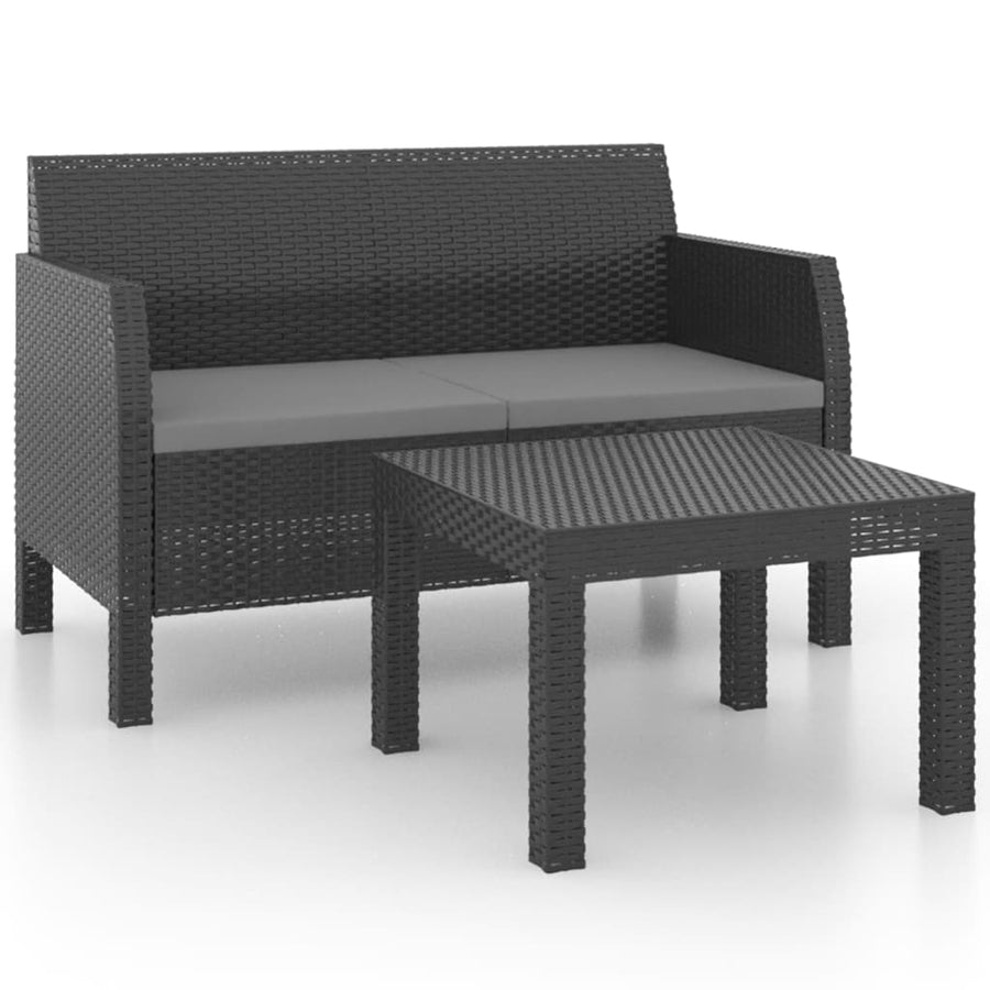 2-Delige Loungeset Met Kussens Pp Rattan Antracietkleurig Tweezitsbank + Tafel