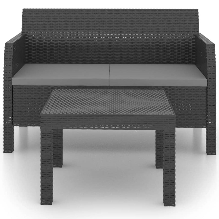 2-Delige Loungeset Met Kussens Pp Rattan Antracietkleurig Tweezitsbank + Tafel