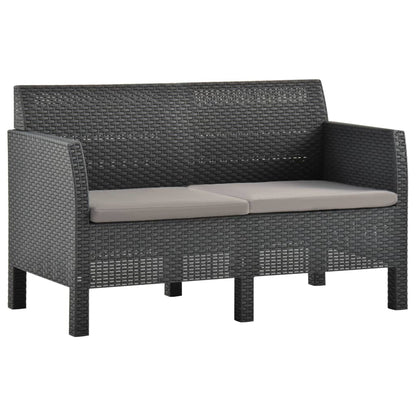 2-Delige Loungeset Met Kussens Pp Rattan Antracietkleurig Tweezitsbank + Tafel