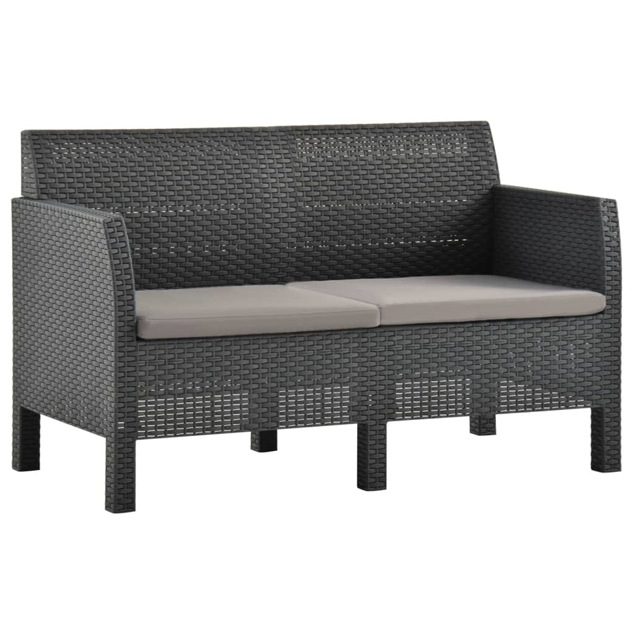 2-Delige Loungeset Met Kussens Pp Rattan Antracietkleurig Tweezitsbank + Tafel