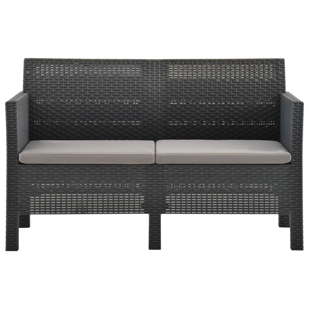 2-Delige Loungeset Met Kussens Pp Rattan Antracietkleurig Tweezitsbank + Tafel