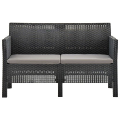 2-Delige Loungeset Met Kussens Pp Rattan Antracietkleurig Tweezitsbank + Tafel