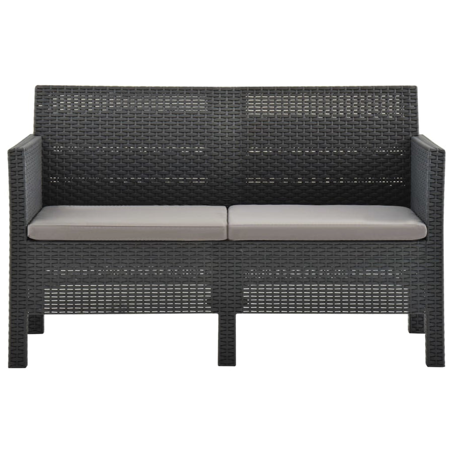 2-Delige Loungeset Met Kussens Pp Rattan Antracietkleurig Tweezitsbank + Tafel