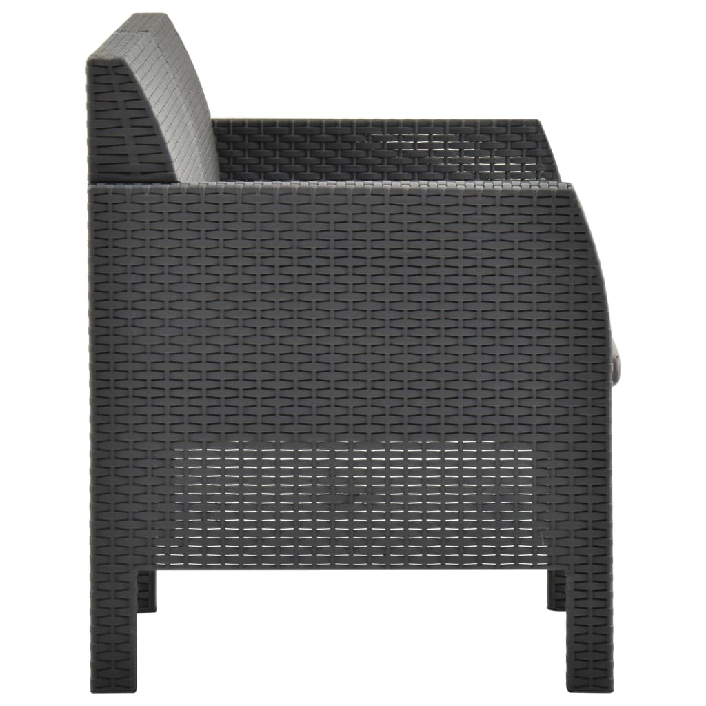 2-Delige Loungeset Met Kussens Pp Rattan Antracietkleurig Tweezitsbank + Tafel