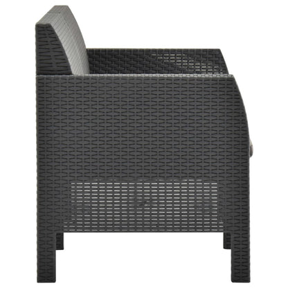 2-Delige Loungeset Met Kussens Pp Rattan Antracietkleurig Tweezitsbank + Tafel