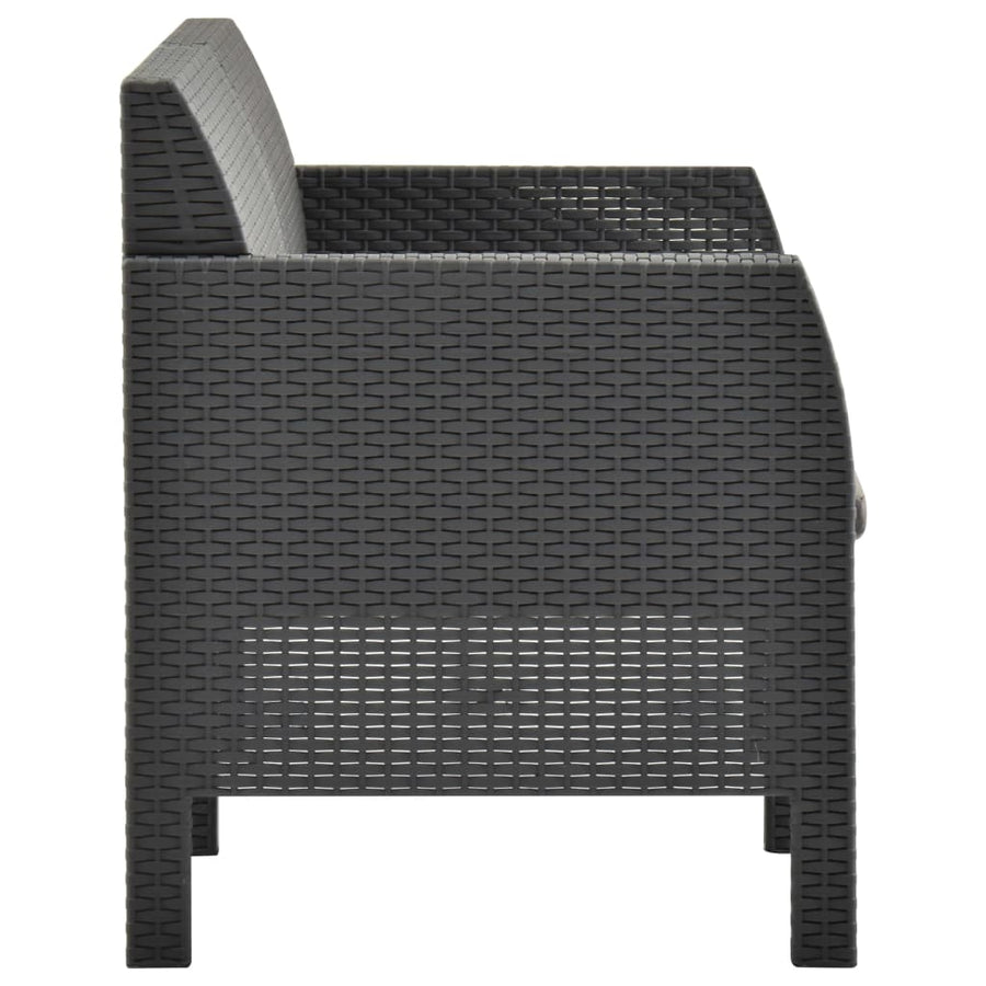 2-Delige Loungeset Met Kussens Pp Rattan Antracietkleurig Tweezitsbank + Tafel