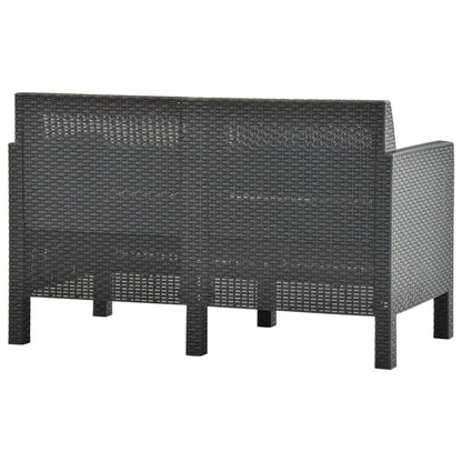 2-Delige Loungeset Met Kussens Pp Rattan Antracietkleurig Tweezitsbank + Tafel