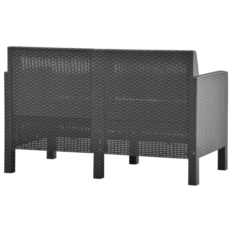 2-Delige Loungeset Met Kussens Pp Rattan Antracietkleurig Tweezitsbank + Tafel