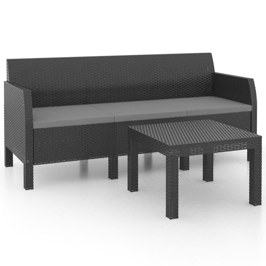2-Delige Loungeset Met Kussens Pp Rattan Antracietkleurig Driezitsbank + Tafel