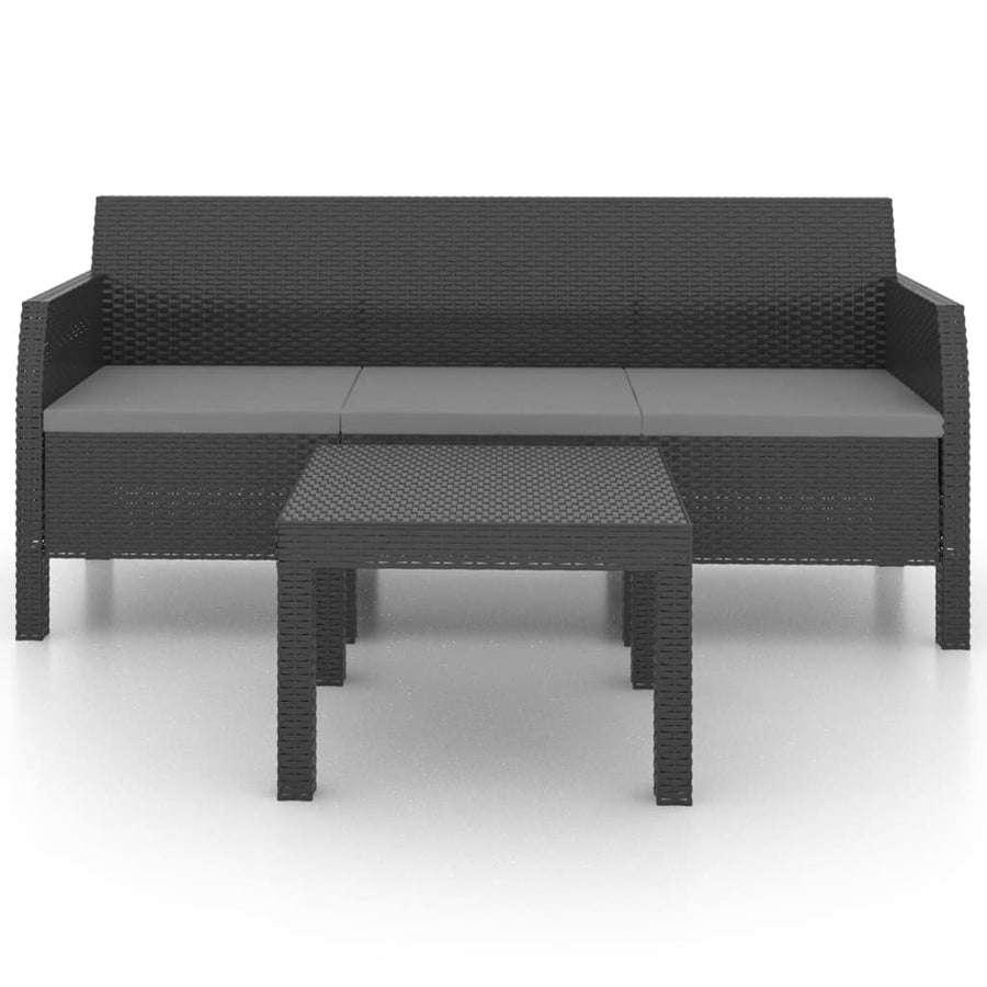 2-Delige Loungeset Met Kussens Pp Rattan Antracietkleurig Driezitsbank + Tafel