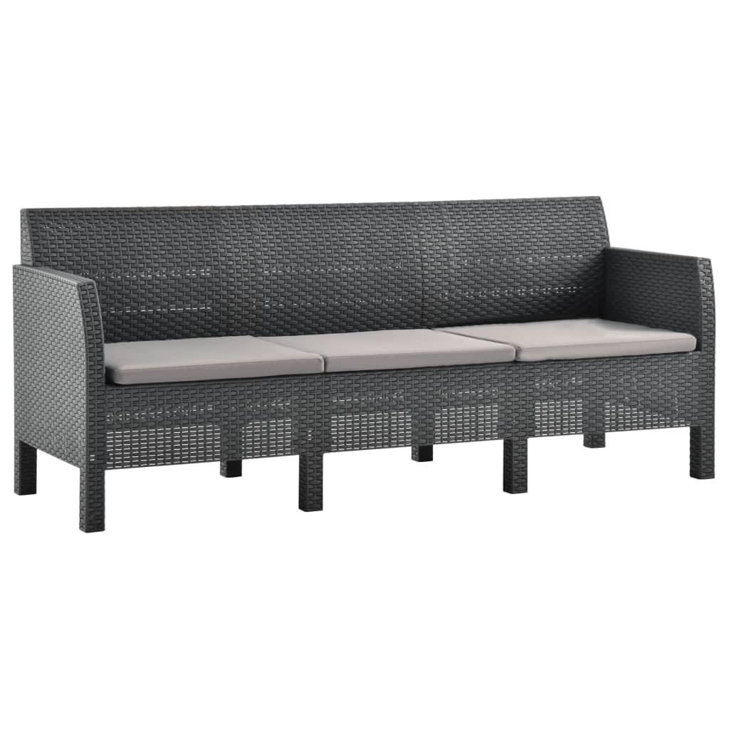 2-Delige Loungeset Met Kussens Pp Rattan Antracietkleurig Driezitsbank + Tafel