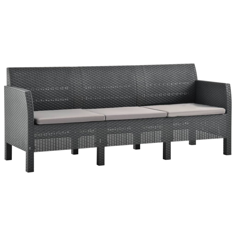 2-Delige Loungeset Met Kussens Pp Rattan Antracietkleurig Driezitsbank + Tafel