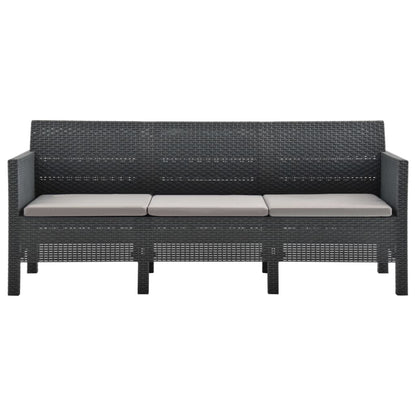 2-Delige Loungeset Met Kussens Pp Rattan Antracietkleurig Driezitsbank + Tafel