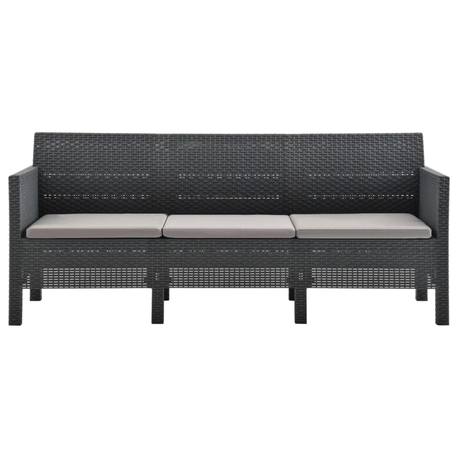 2-Delige Loungeset Met Kussens Pp Rattan Antracietkleurig Driezitsbank + Tafel