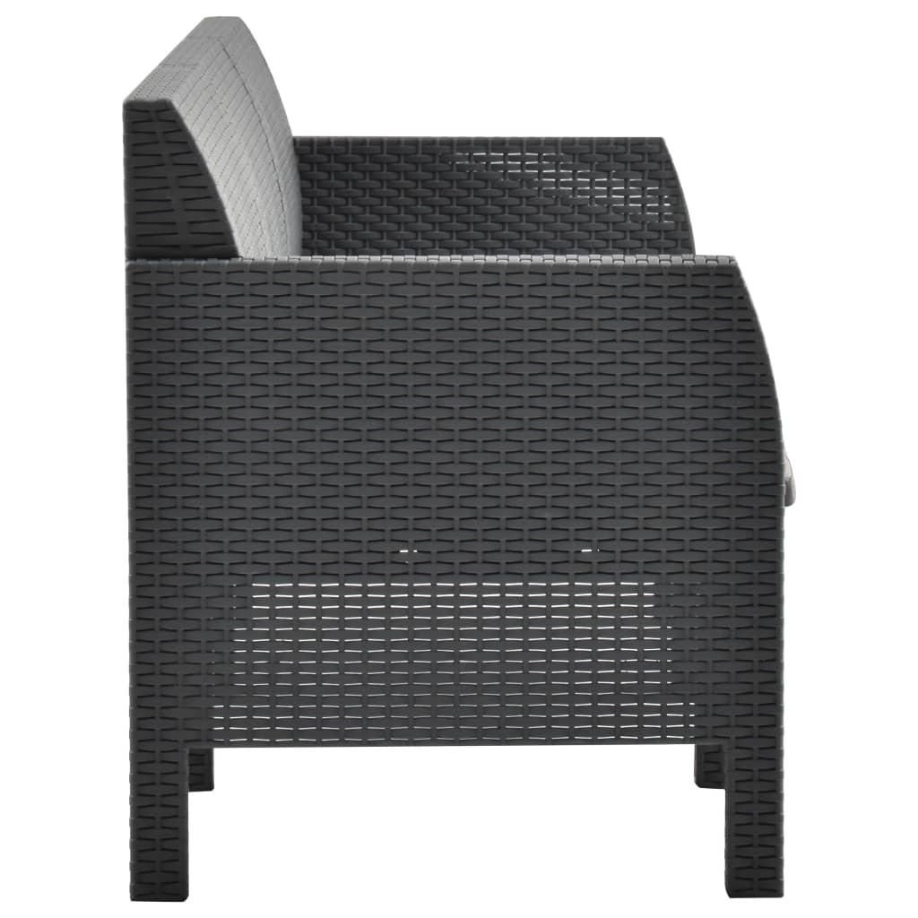2-Delige Loungeset Met Kussens Pp Rattan Antracietkleurig Driezitsbank + Tafel