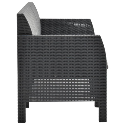 2-Delige Loungeset Met Kussens Pp Rattan Antracietkleurig Driezitsbank + Tafel