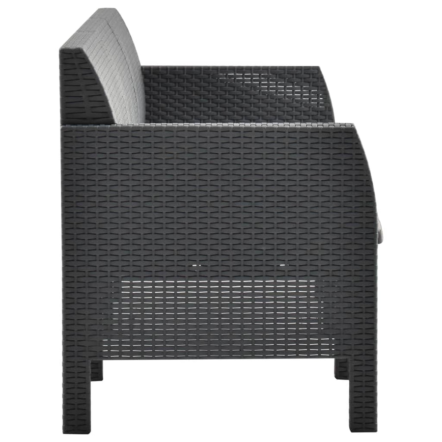 2-Delige Loungeset Met Kussens Pp Rattan Antracietkleurig Driezitsbank + Tafel