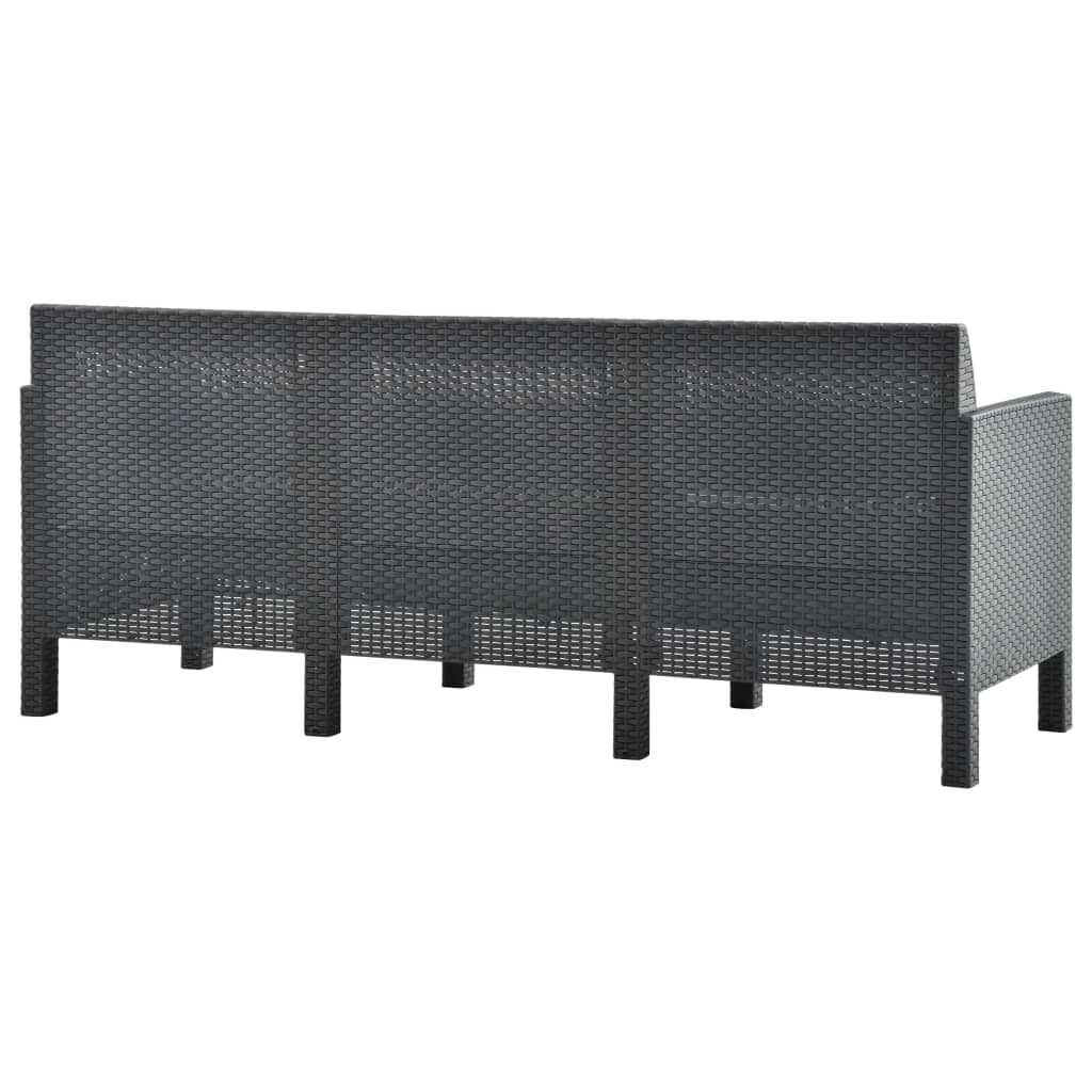 2-Delige Loungeset Met Kussens Pp Rattan Antracietkleurig Driezitsbank + Tafel