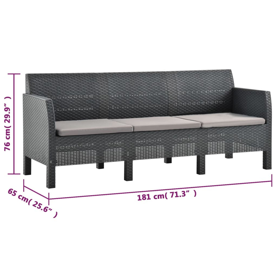 2-Delige Loungeset Met Kussens Pp Rattan Antracietkleurig Driezitsbank + Tafel