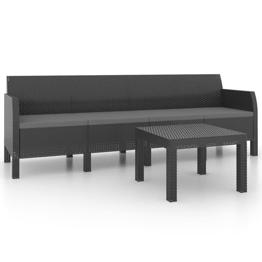 2-Delige Loungeset Met Kussens Pp Rattan Antracietkleurig Vierzitsbank + Tafel