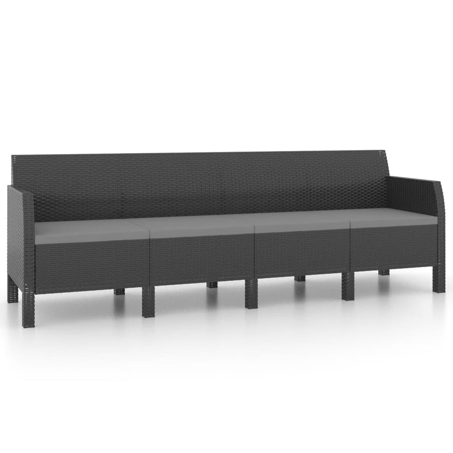 2-Delige Loungeset Met Kussens Pp Rattan Antracietkleurig Vierzitsbank + Tafel