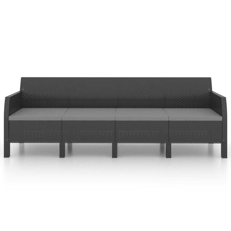 2-Delige Loungeset Met Kussens Pp Rattan Antracietkleurig Vierzitsbank + Tafel