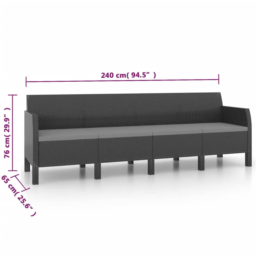 2-Delige Loungeset Met Kussens Pp Rattan Antracietkleurig Vierzitsbank + Tafel