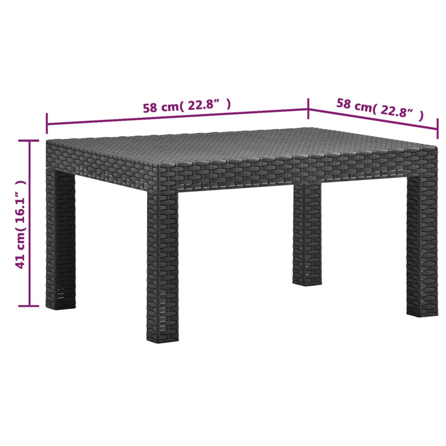 2-Delige Loungeset Met Kussens Pp Rattan Antracietkleurig Vierzitsbank + Tafel
