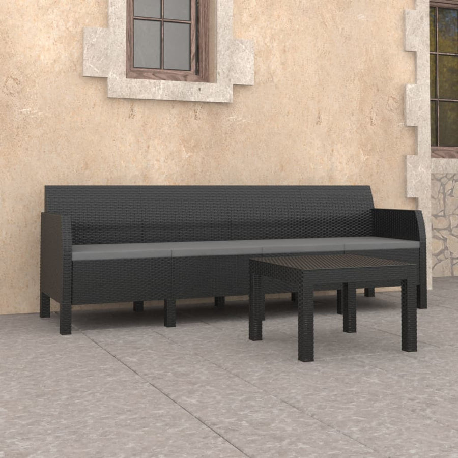 2-Delige Loungeset Met Kussens Pp Rattan Antracietkleurig Vierzitsbank + Tafel