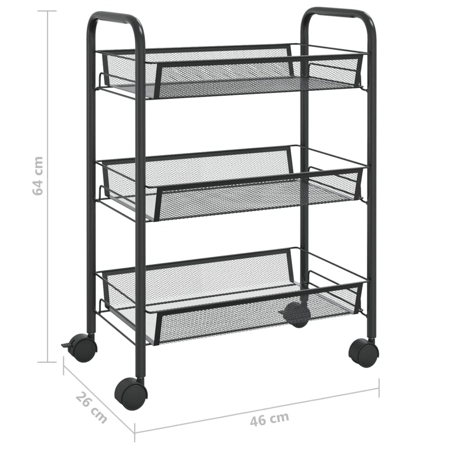 Keukentrolley 3-Laags Ijzer 46 x 26 x 64 cm Zwart