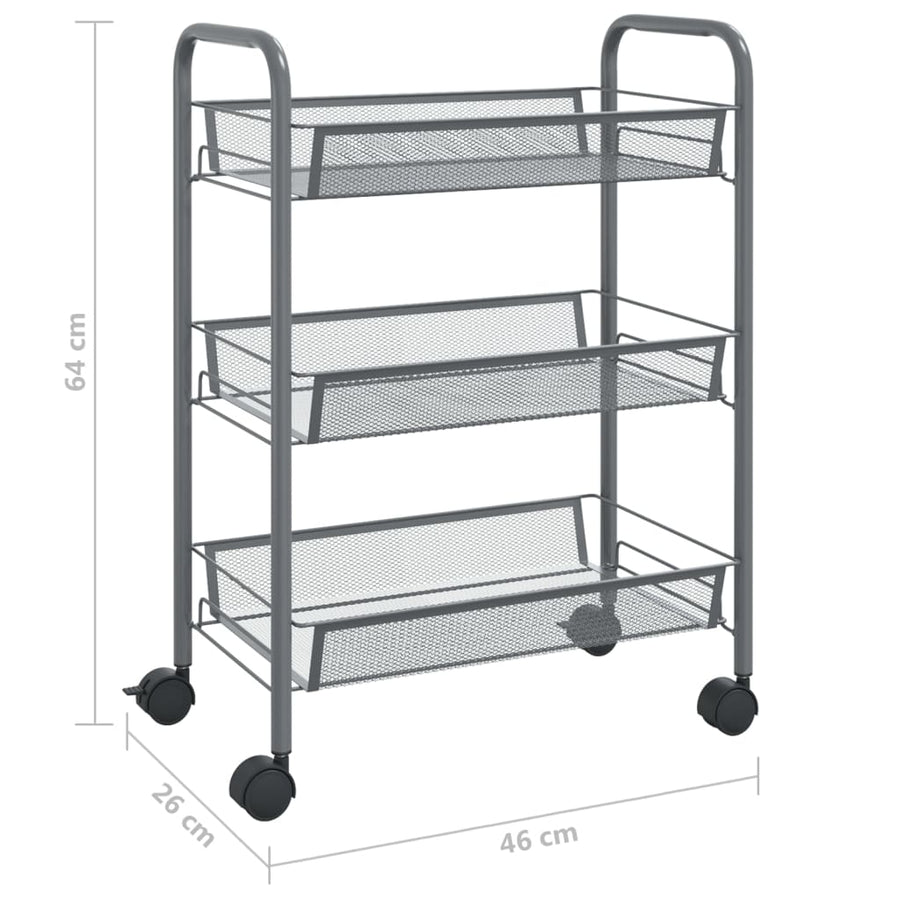 Keukentrolley 3-Laags 46X26X54 Cm Ijzer 46 x 26 x 64 cm Grijs