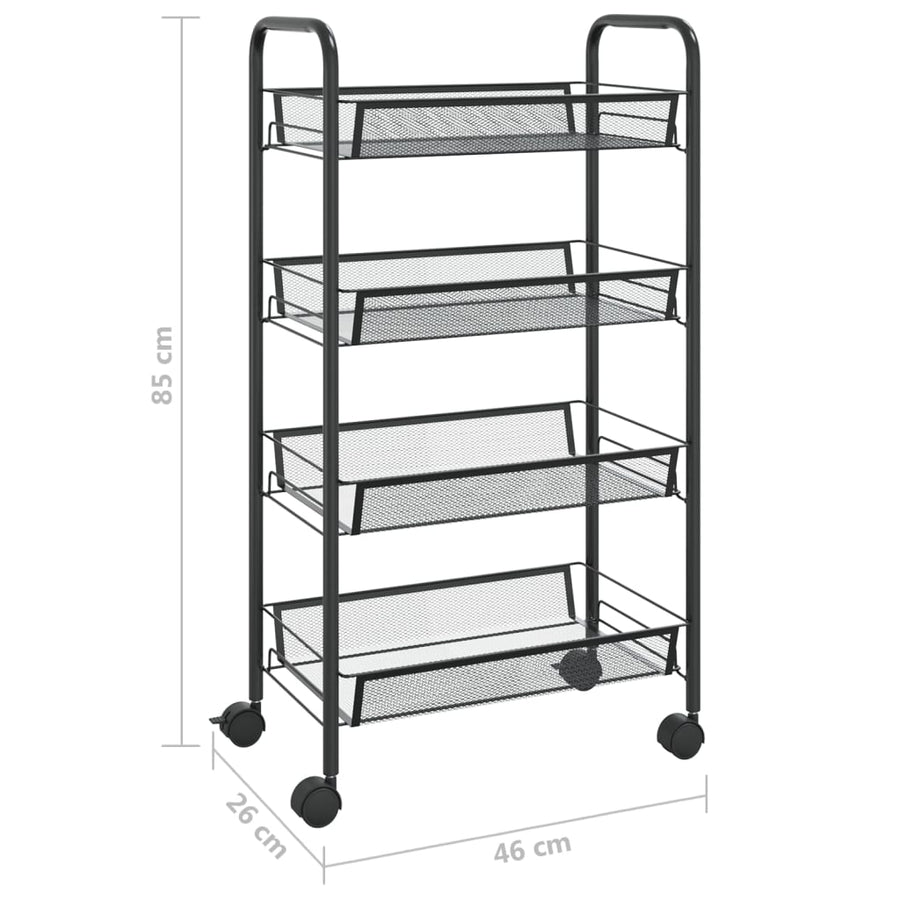 Keukentrolley 4-Laags Ijzer 46 x 26 x 85 cm Zwart