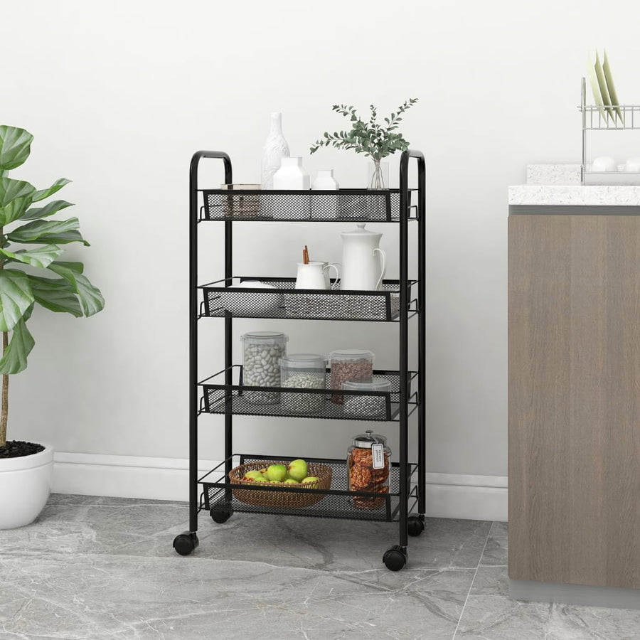Keukentrolley 4-Laags Ijzer 46 x 26 x 85 cm Zwart