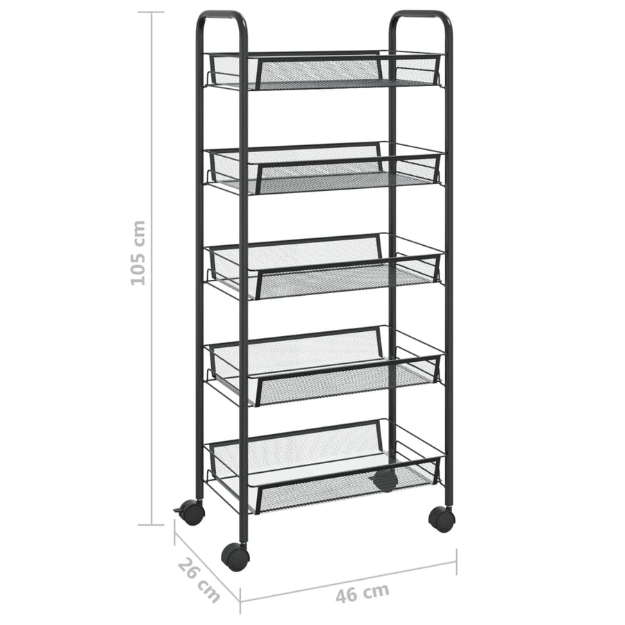 Keukentrolley 5-Laags Ijzer 46 x 26 x 105 cm Zwart