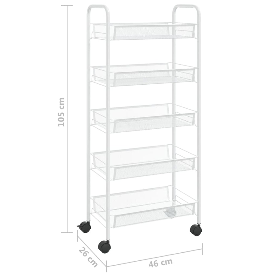 Keukentrolley 5-Laags Ijzer 46 x 26 x 105 cm Wit