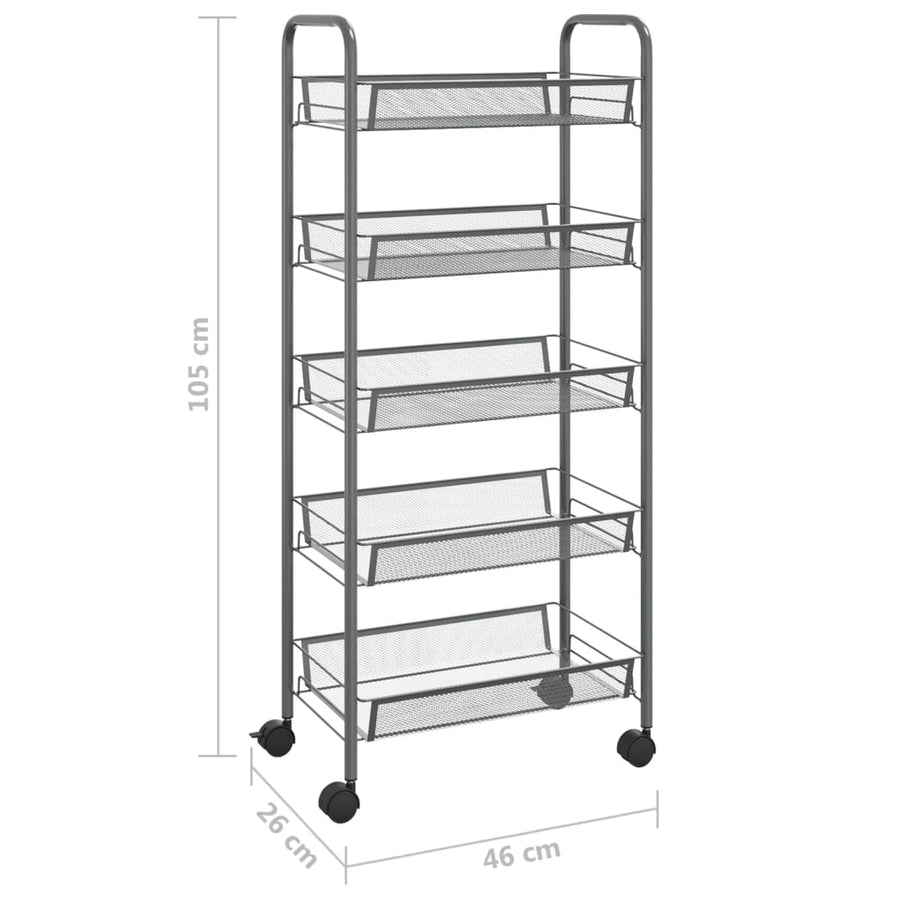 Keukentrolley 5-Laags Ijzer 46 x 26 x 105 cm Grijs