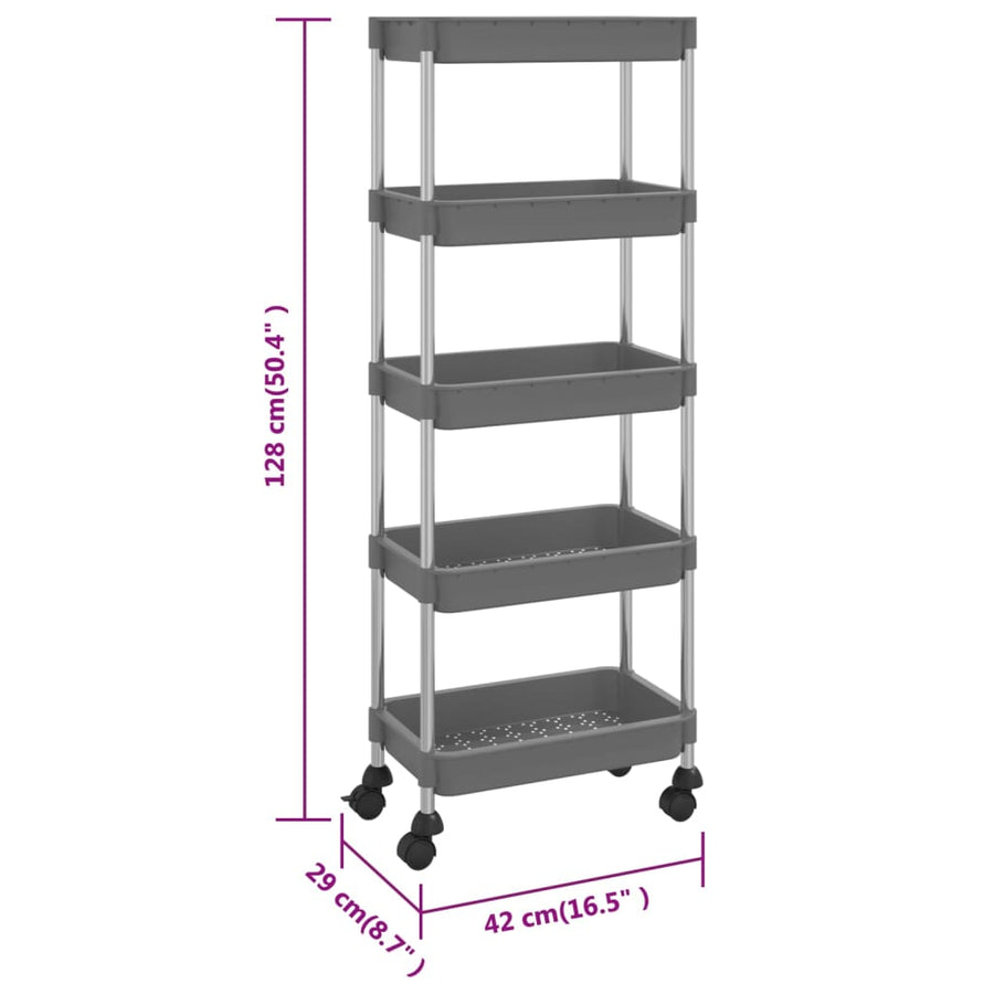 Keukentrolley 5-Laags 42X29X128 Cm Ijzer En Abs Grijs