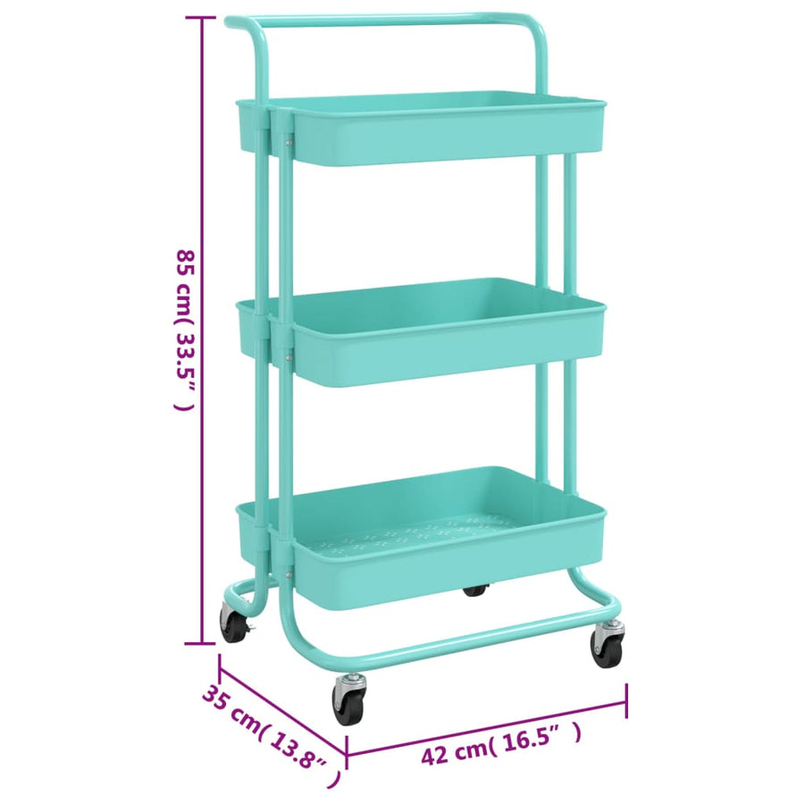 Keukentrolley 3-Laags 42X35X85 Cm Ijzer En Abs Turquoise