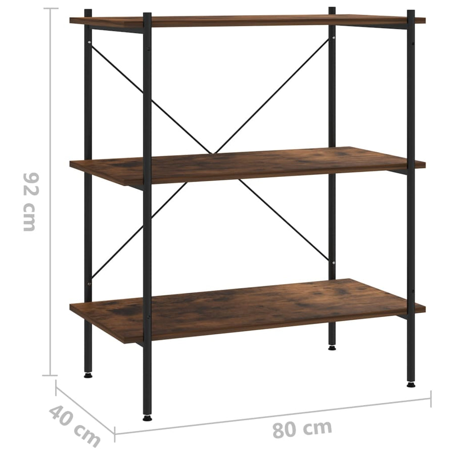Opbergrek 3-Laags 80X40X En Naturel 92 cm zwart en donkerhoutkleurig